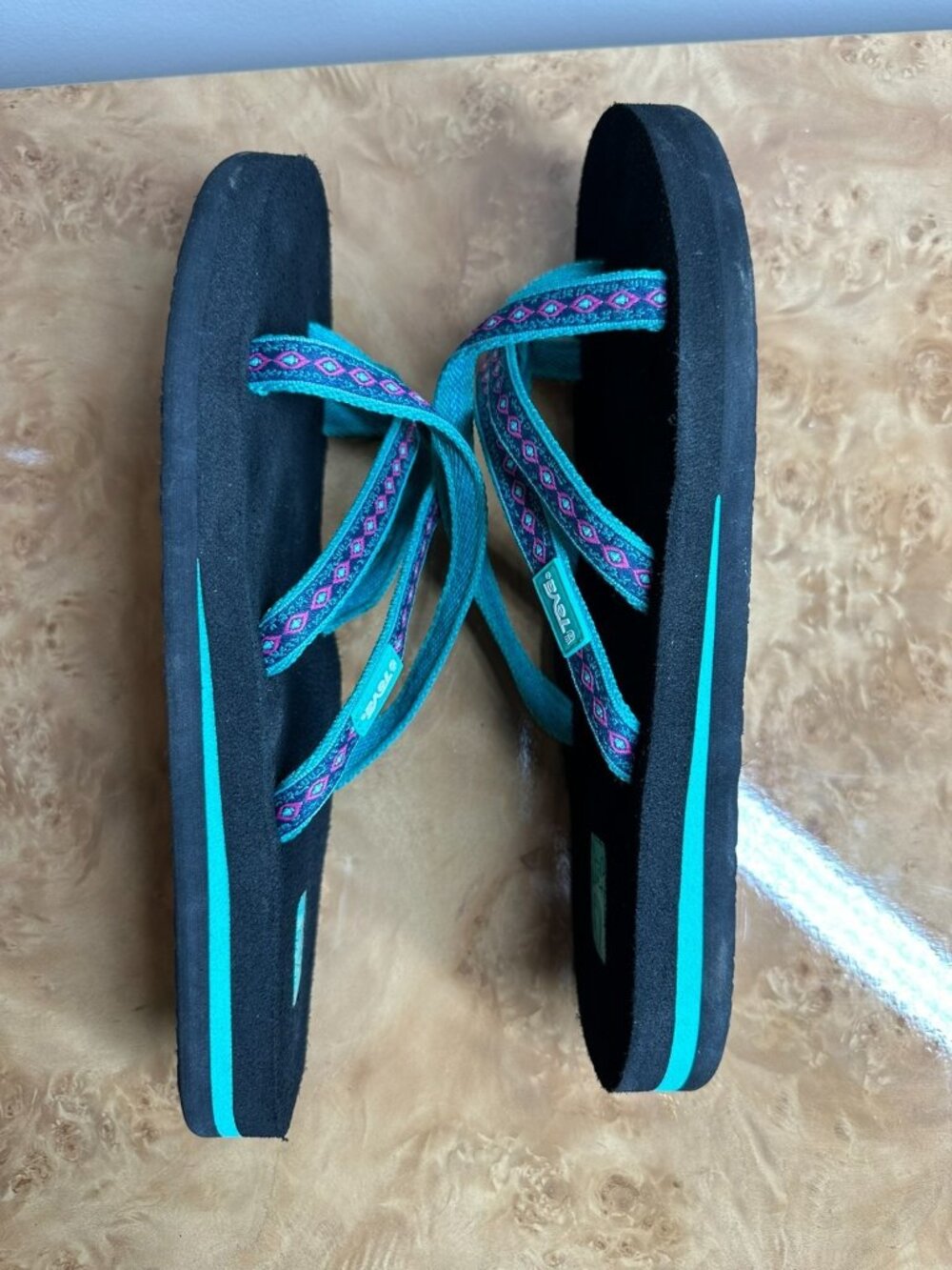 Teva Olowahu Mush Strappy Flip Flop Sandals Women's Size 8 Black Teal Pink - Picture 5 of 7